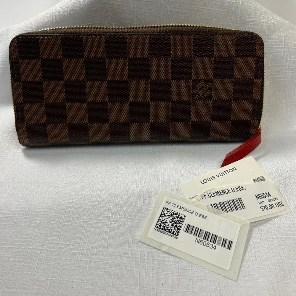 LOUIS VUITTON Damier Ebene Clemence Wallet Cherry